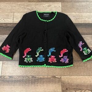 Michael Simon Beaded Frogs Cardigan Sweater - Women’s Large